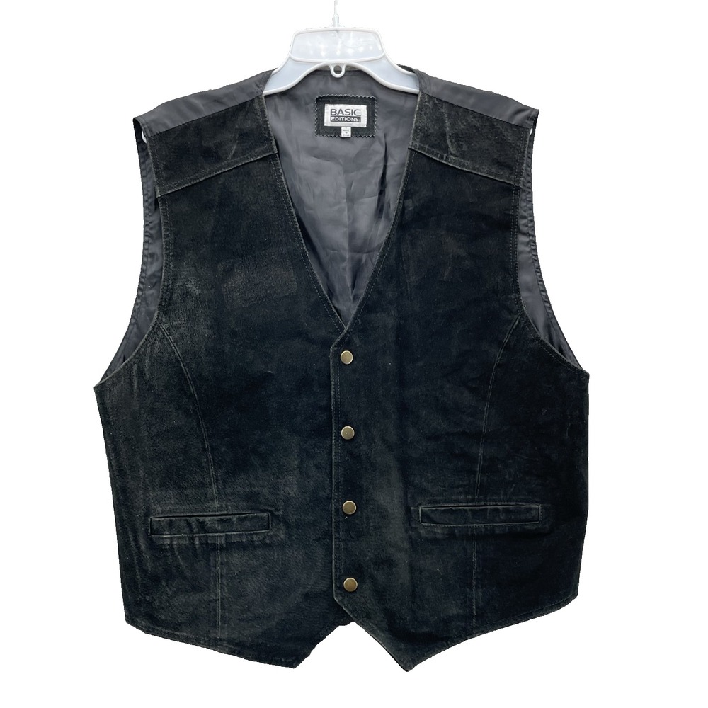 Basic Editions Suede Leather Vest Men's Large Moto Western 70s Hunting Ren Faire